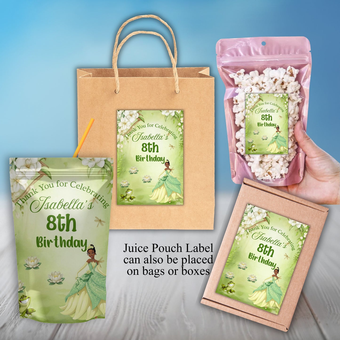 Princess Tiana Party Sticker Labels