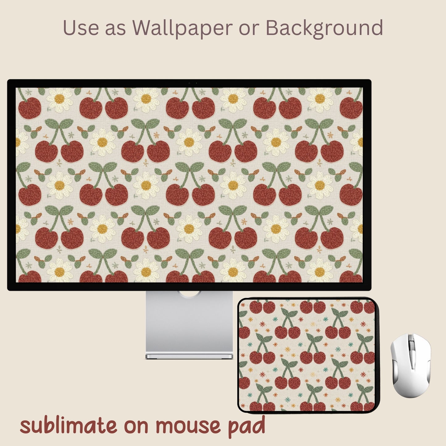 Faux Crochet Cherry 4 Seamless Repeating Pattern Paper Bundle