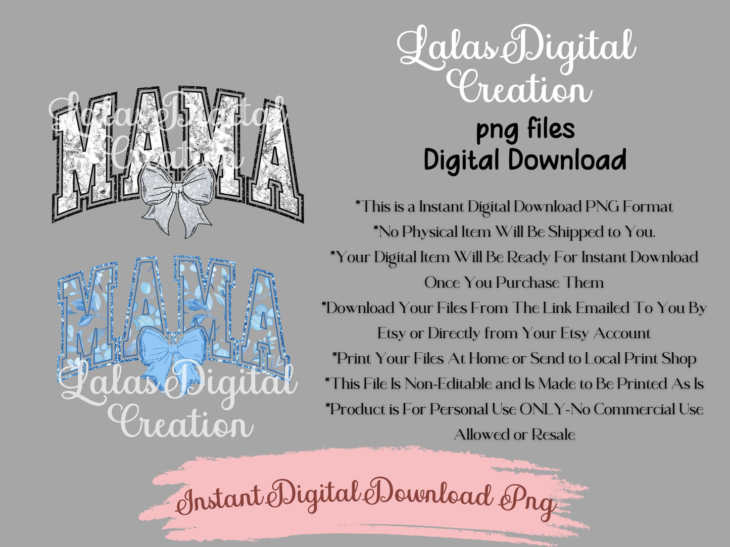 Floral Varsity MAMA Bow Clipart PNG Bundle Instant Digital PNG Download