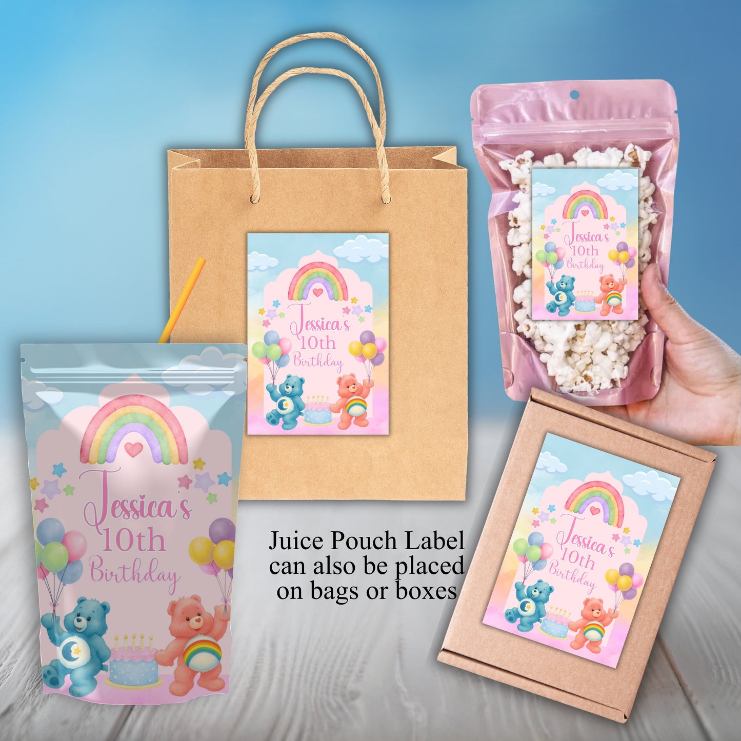 Care Bear Birthday Party Sticker Labels