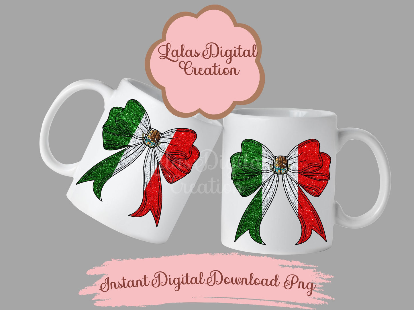 Mexico Flag Coquette Bow Clipart PNG INstant Digital Download