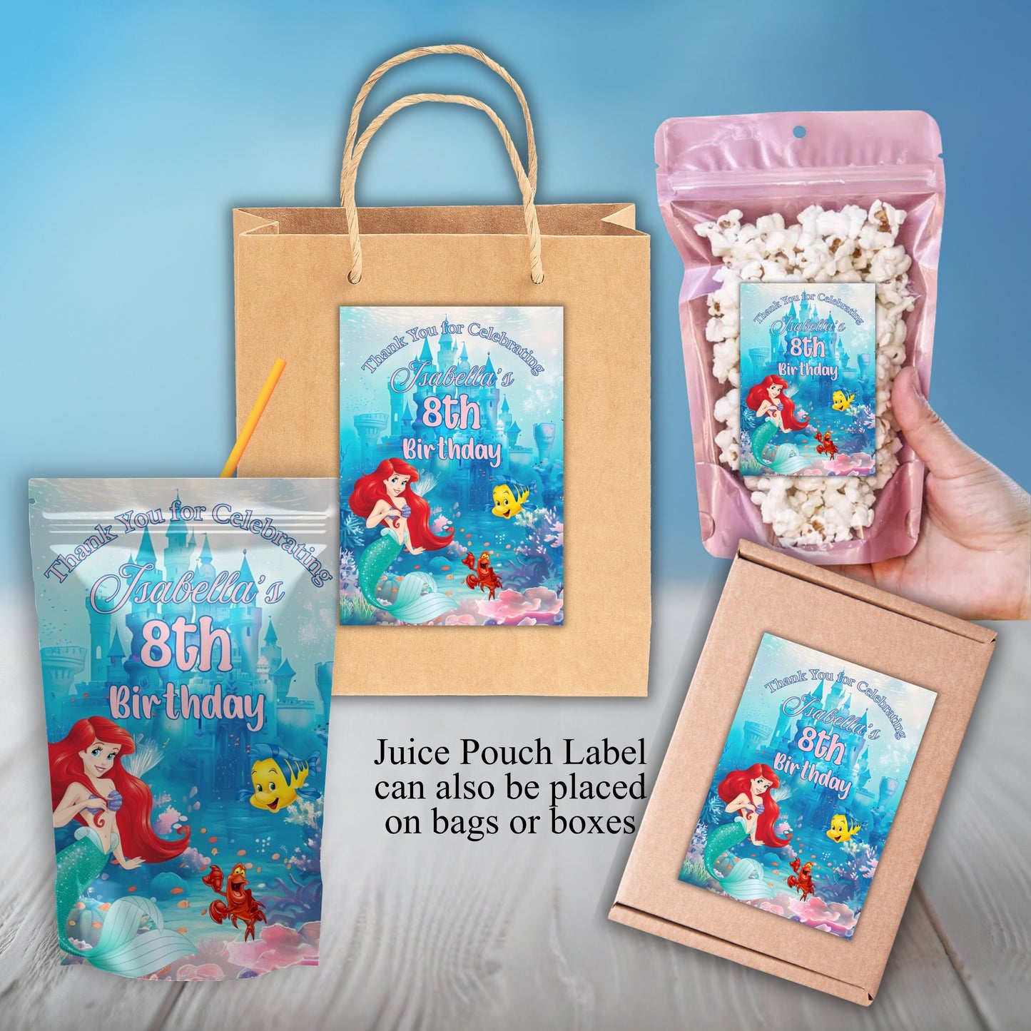 Little Mermaid Party Sticker Labels
