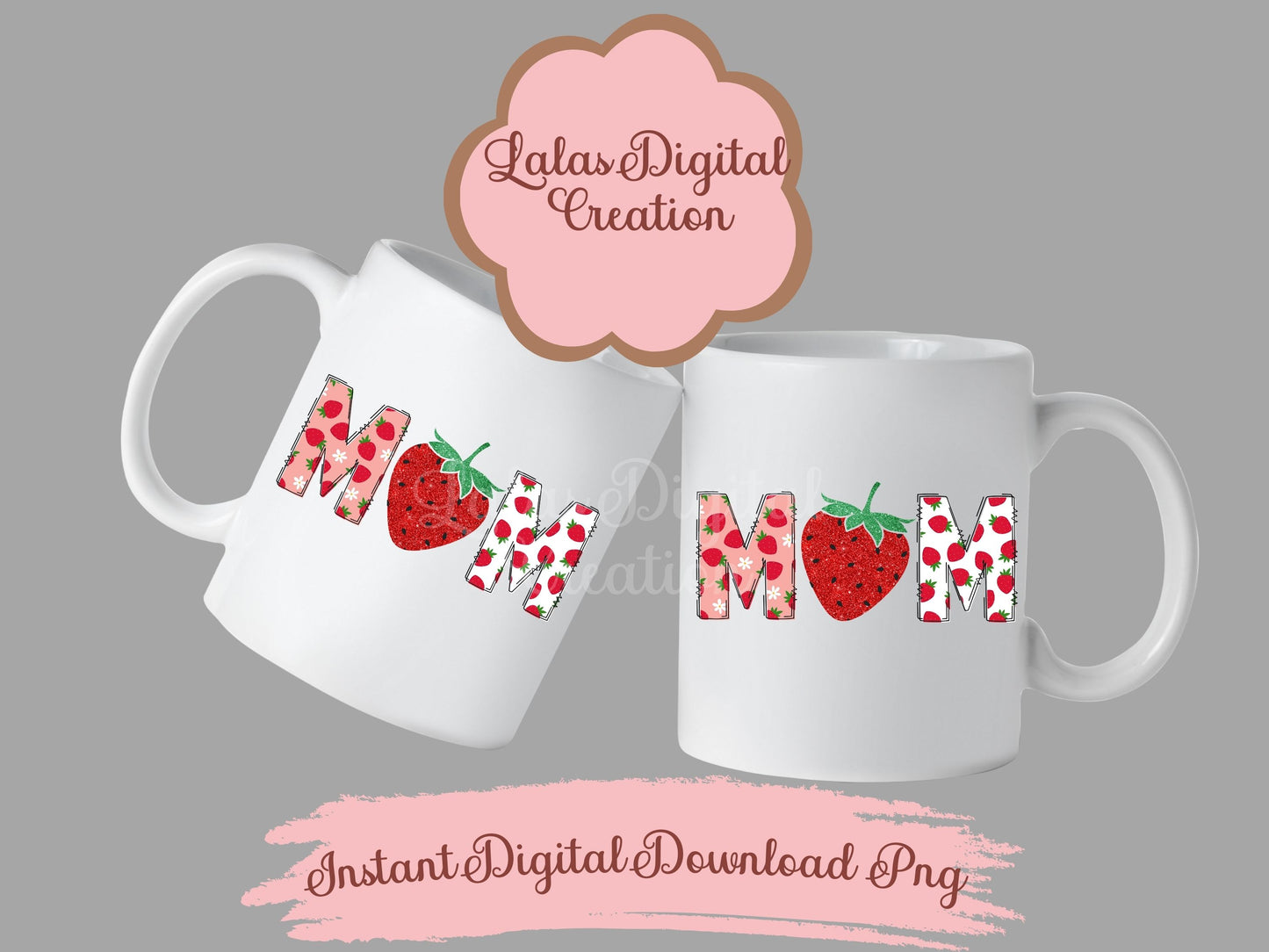 Strawberry Doodle MOM Clipart Instant Digital PNG Download