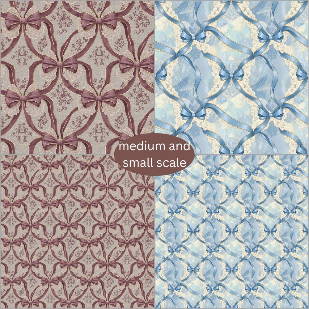 Elegant Bow & Floral Digital Pattern Paper Bundle