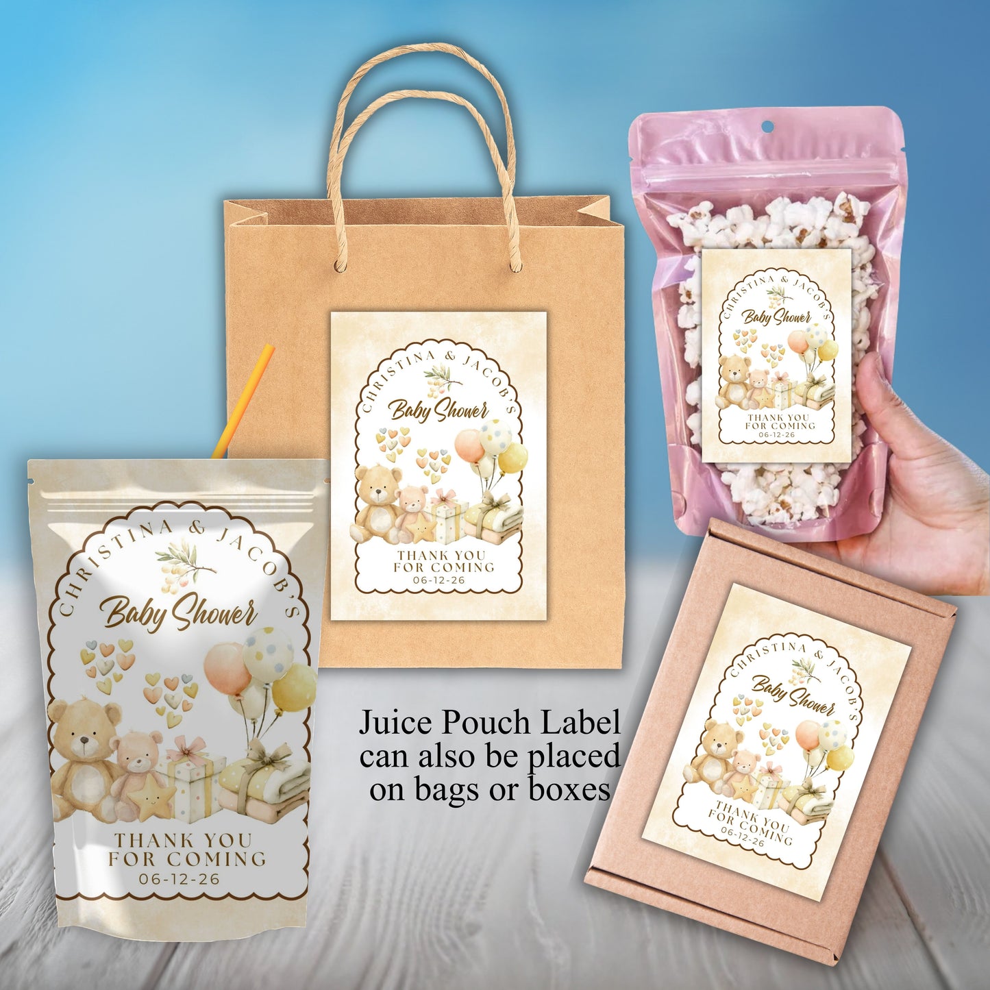 Boho Bear Neutral Baby Shower Party Sticker Labels