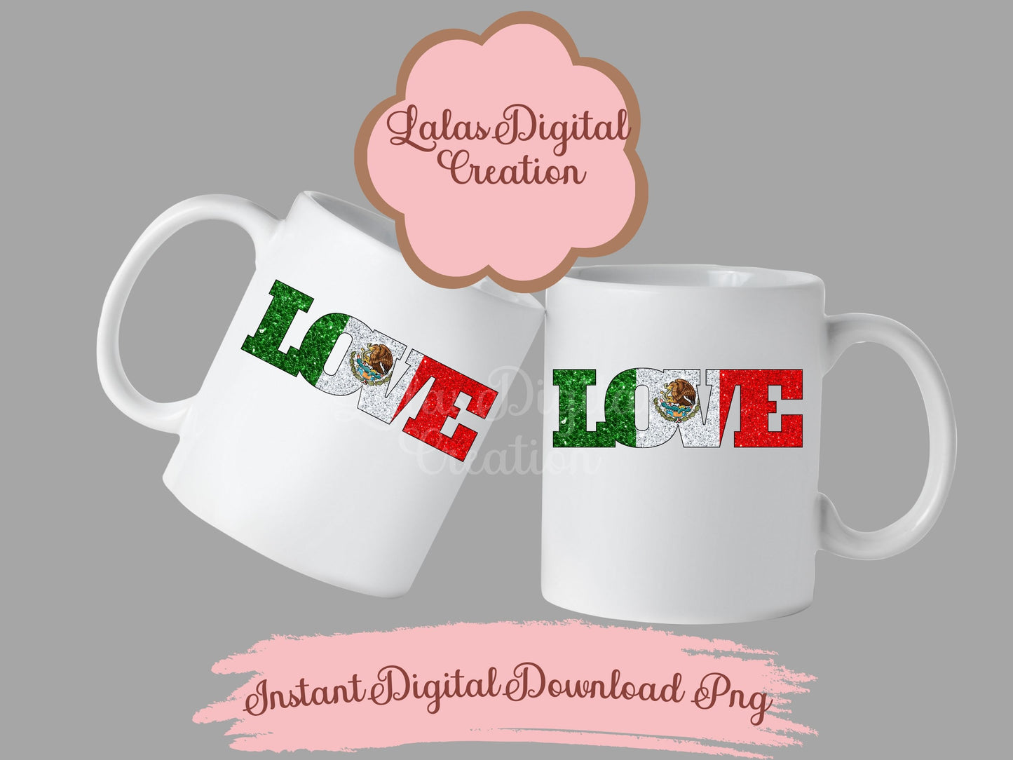 Mexico Flag LOVE Clipart PNG Instant Digital Download