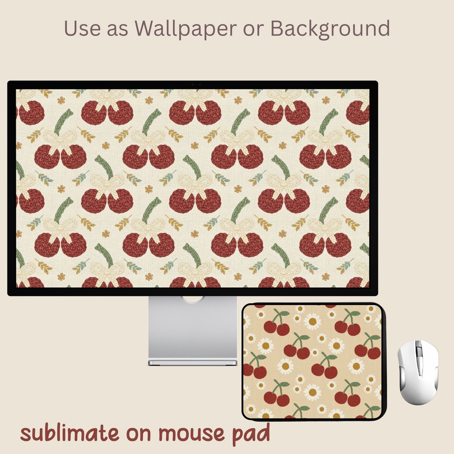Faux Crochet Cherry 2 Seamless Repeating Pattern Paper Bundle