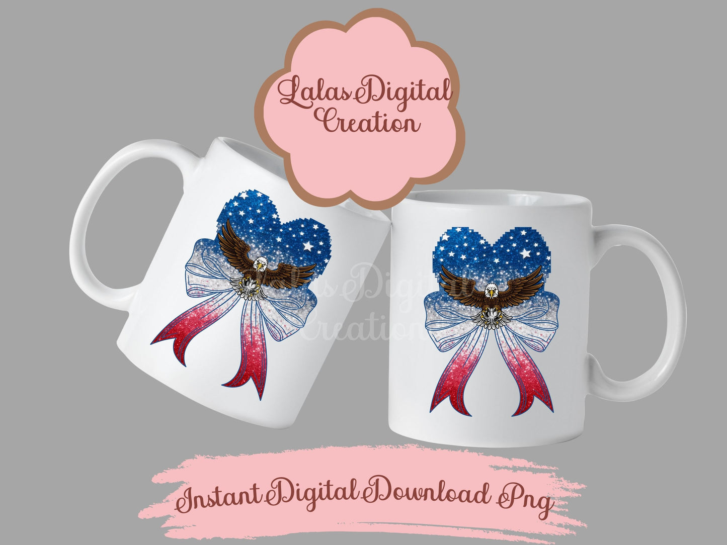 USA American Flag Heart Coquette Bow Clipart PNG Instant Digital Download