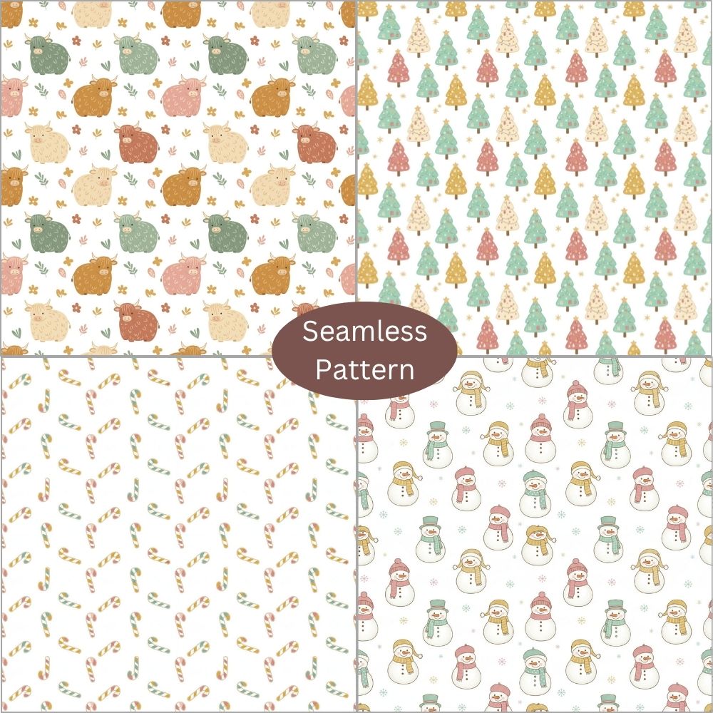 Boho Christmas Digital Pattern Paper Bundle