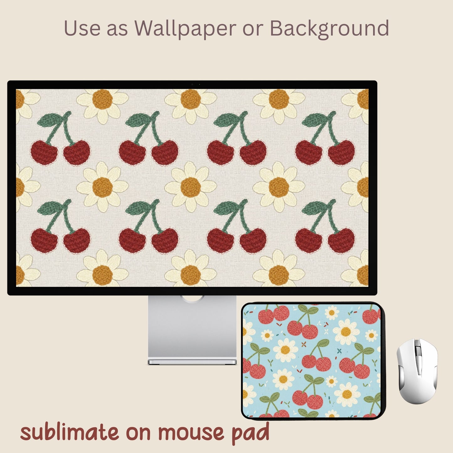 Faux Crochet Cherry 5 Seamless Repeating Pattern Paper Bundle
