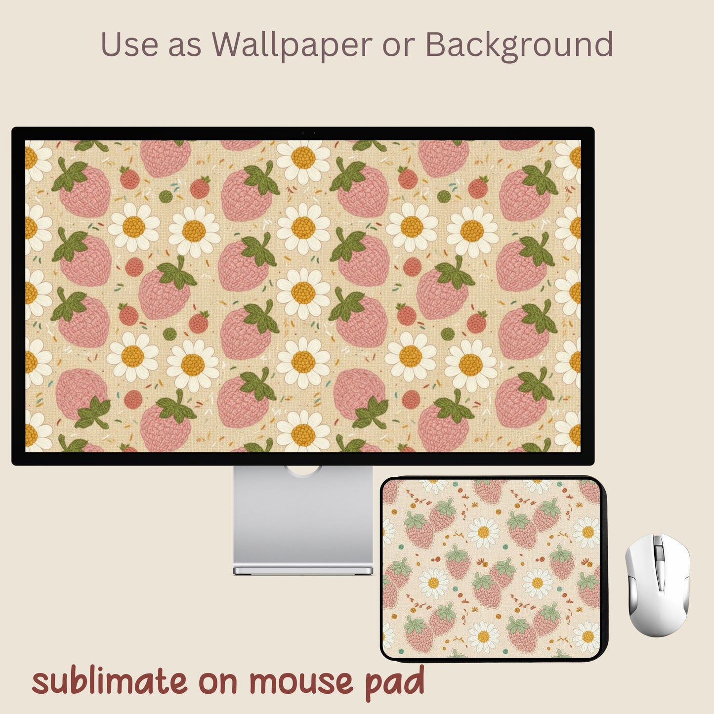 Faux Crochet Strawberry 2 Seamless Repeating Pattern Paper Bundle