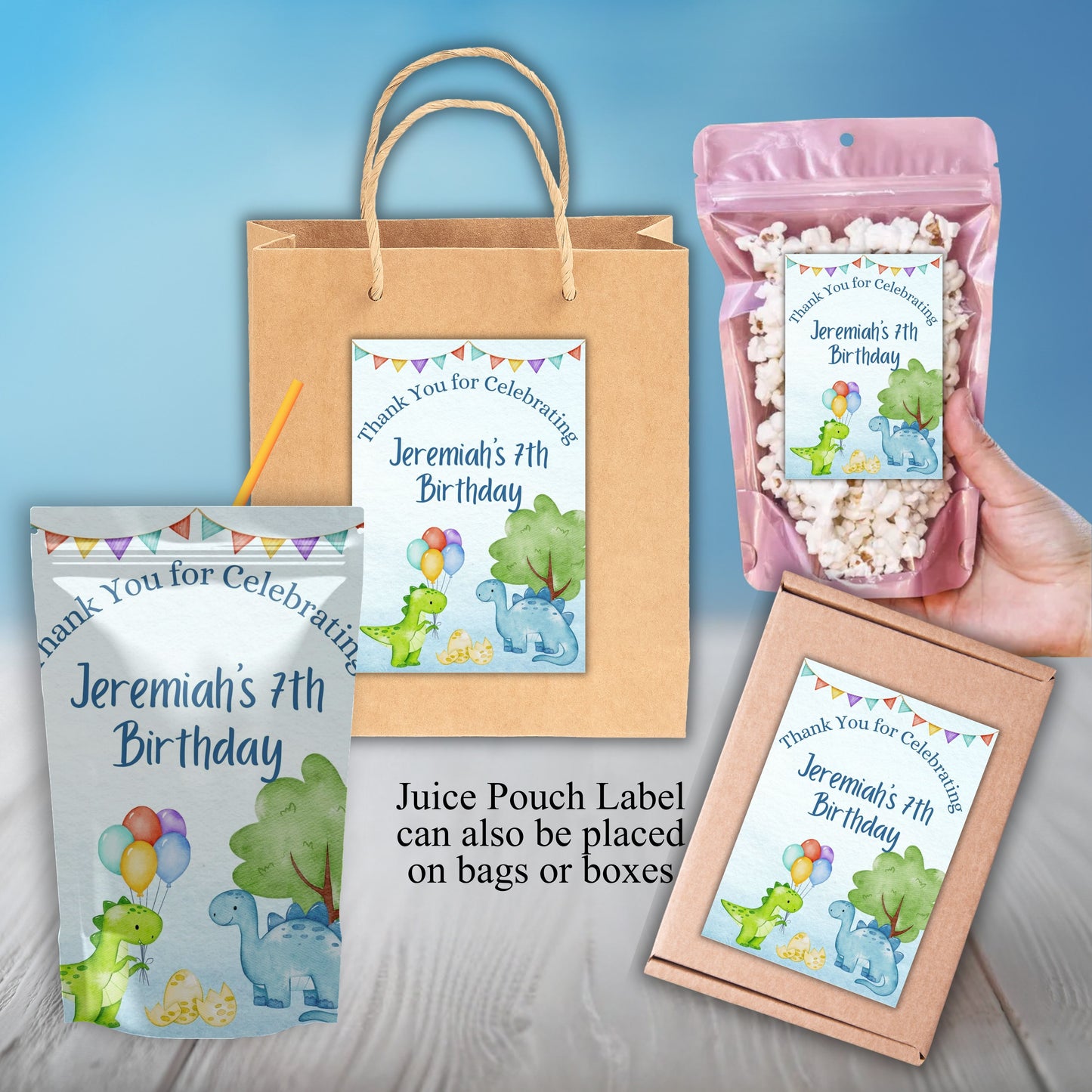 Dinosaur Birthday Party Sticker Labels
