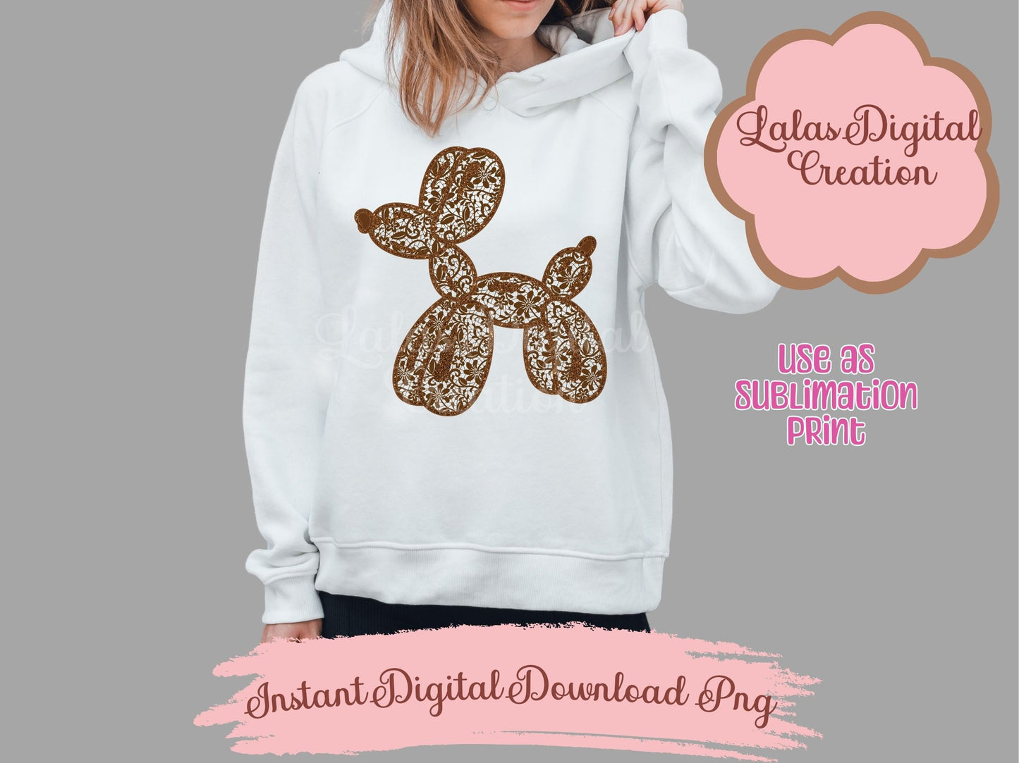 Preppy Balloon Dog Lace Pattern Clipart PNG Instant Digital Download
