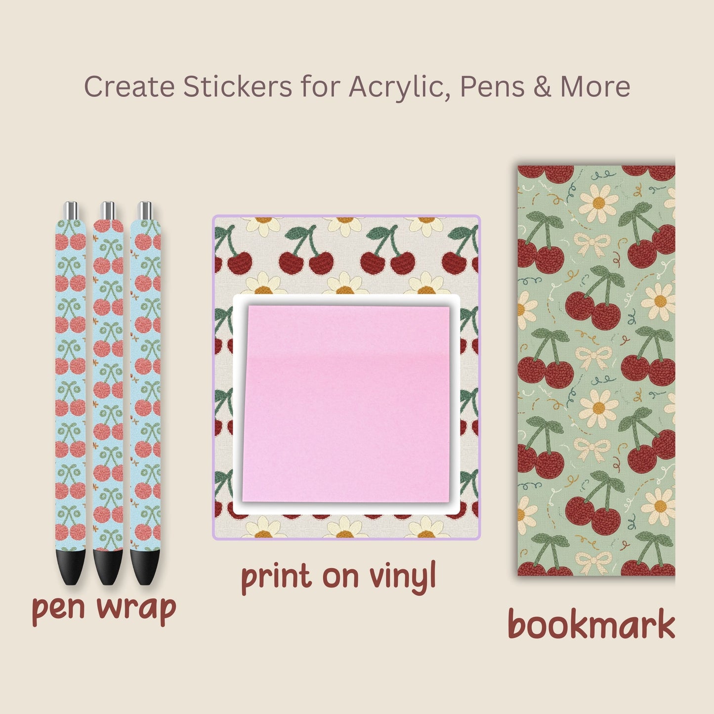 Faux Crochet Cherry 5 Seamless Repeating Pattern Paper Bundle