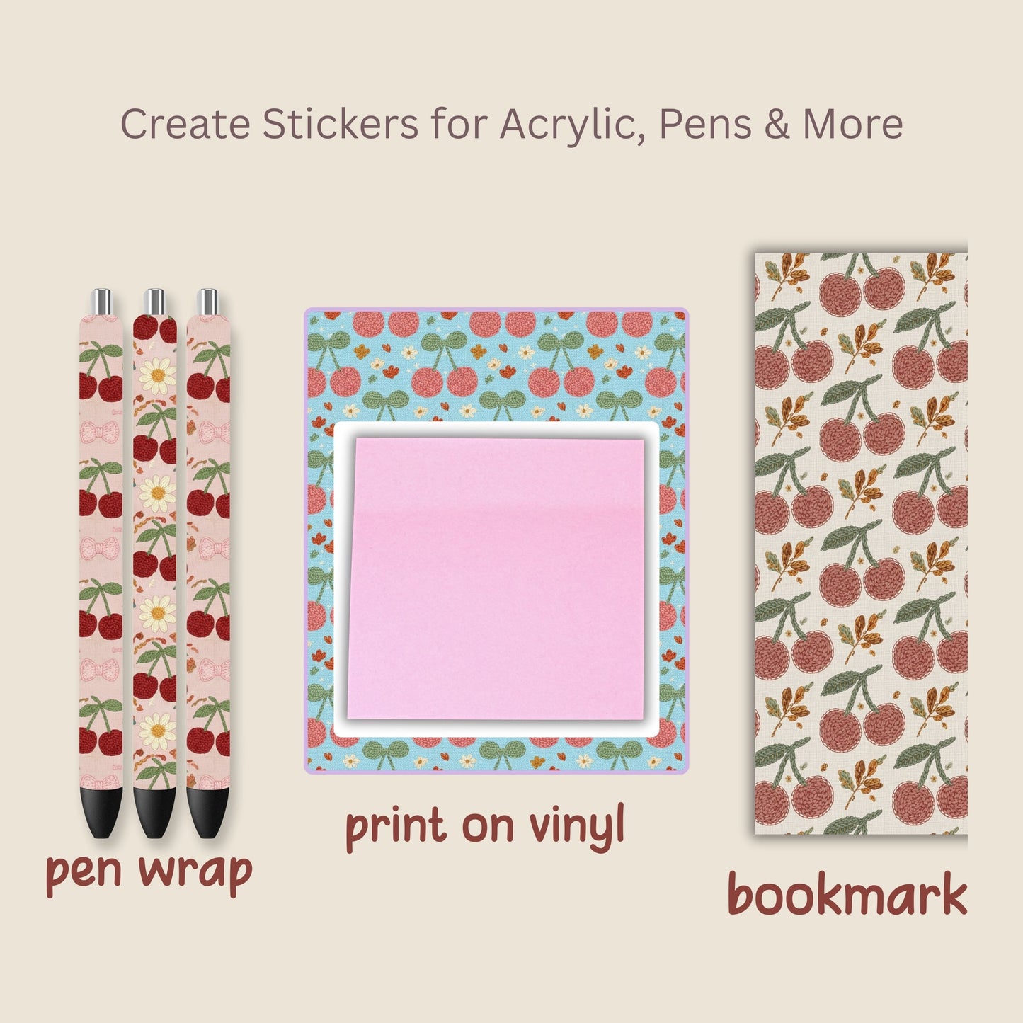 Faux Crochet Cherry 4 Seamless Repeating Pattern Paper Bundle