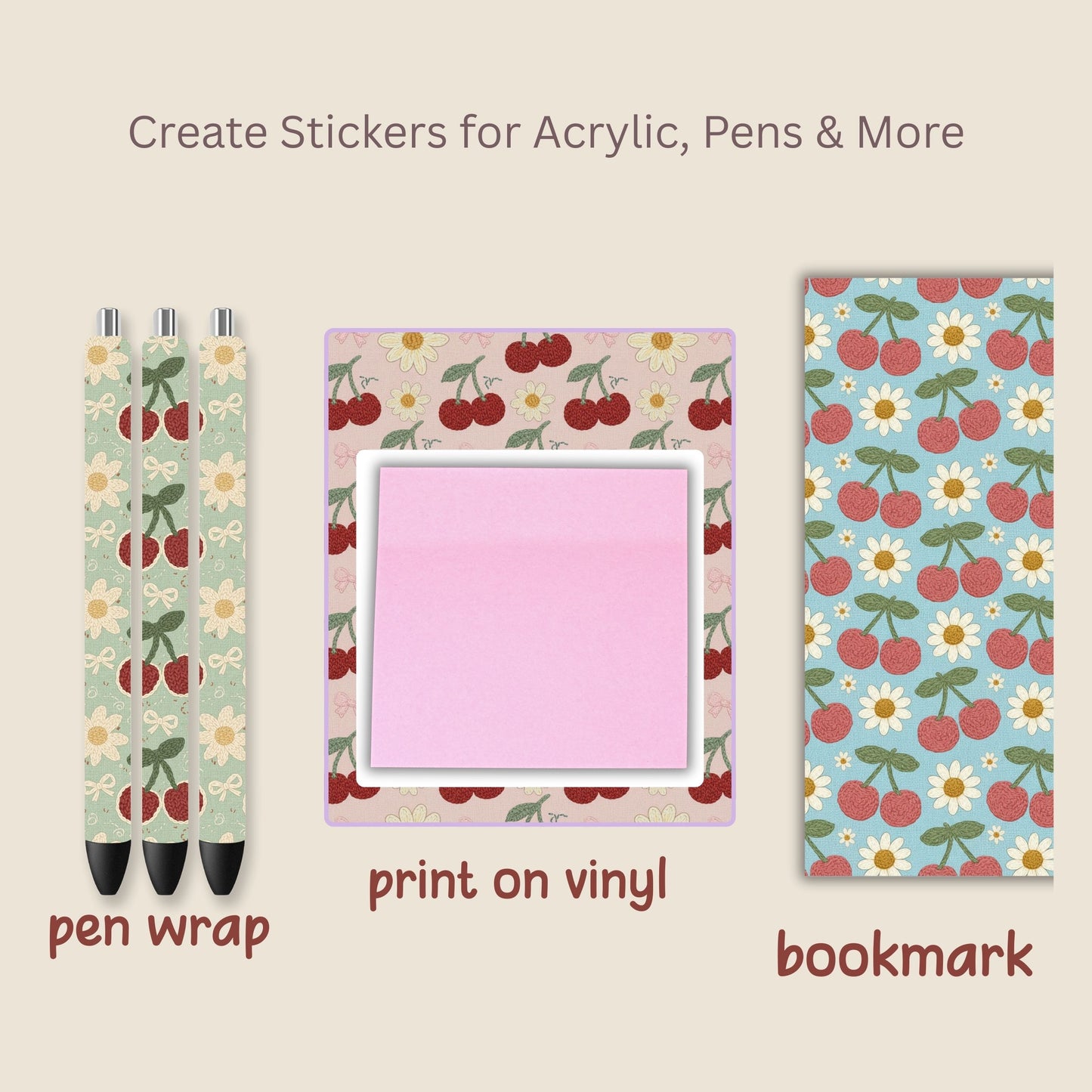 Faux Crochet Cherry 3 Seamless Repeating Pattern Paper Bundle Regular price$6.00 USD
