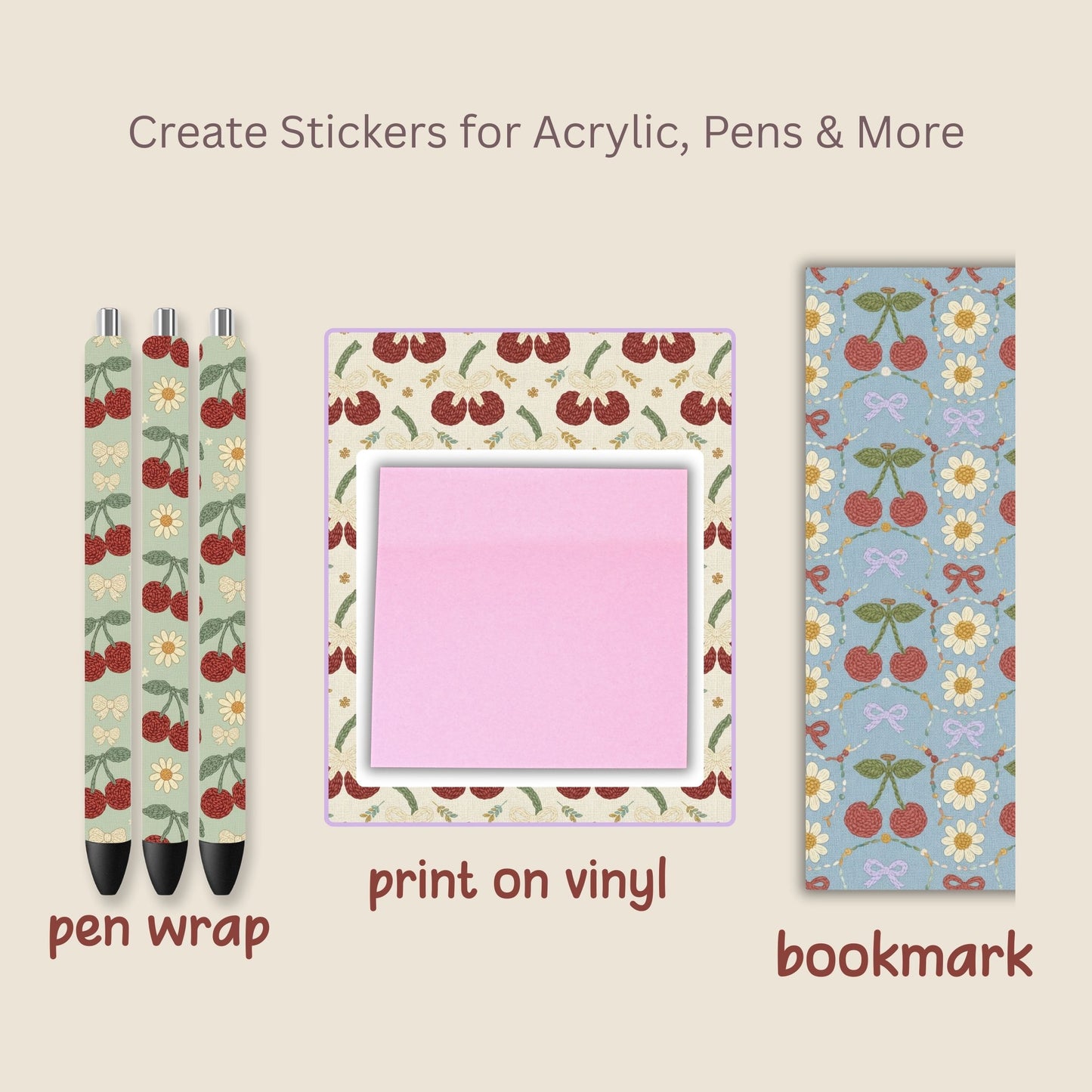 Faux Crochet Cherry 2 Seamless Repeating Pattern Paper Bundle