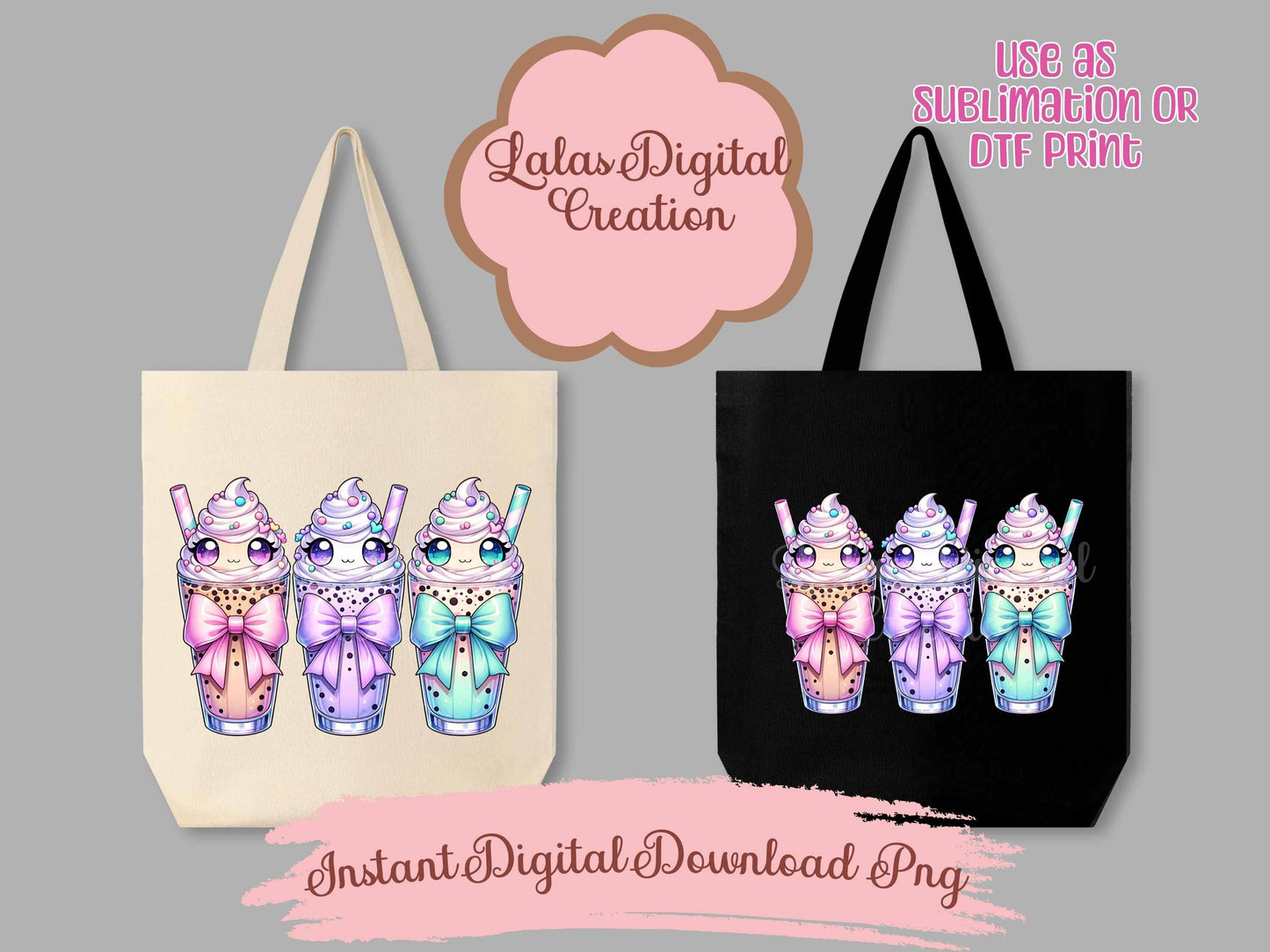 Kawaii Iced Coffee Drink Coquette Bow Clipart PNG Instant Digital Download