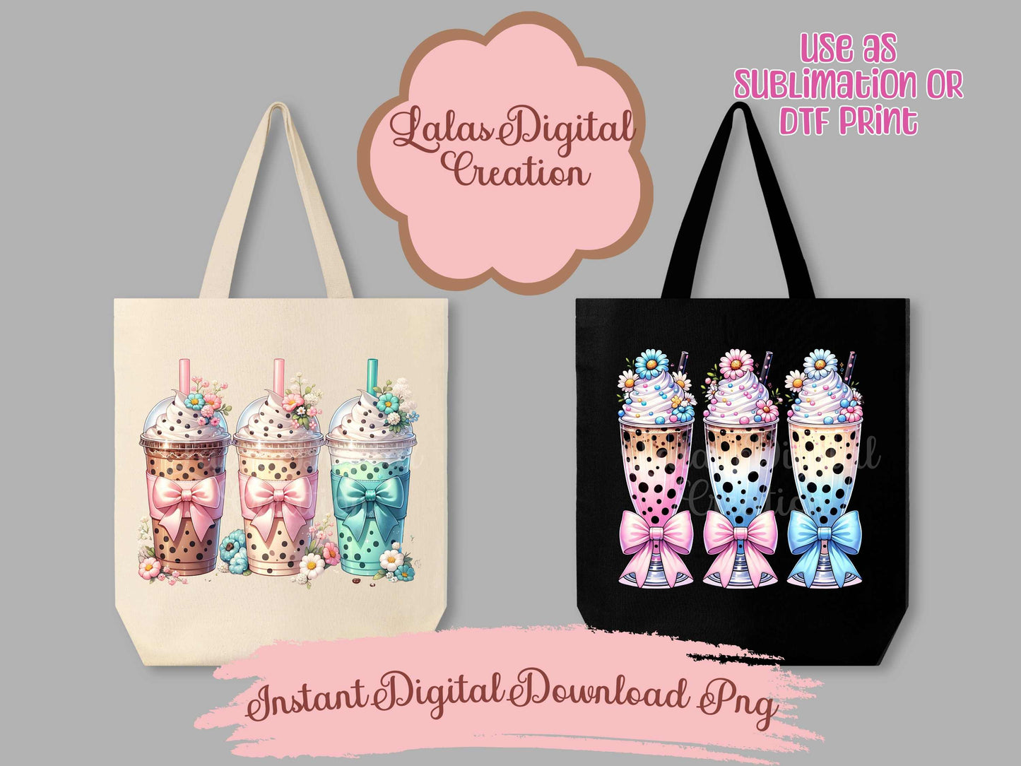 Iced Coffee Drink Coquette Bow Bundle Clipart PNG Instant Digital Download