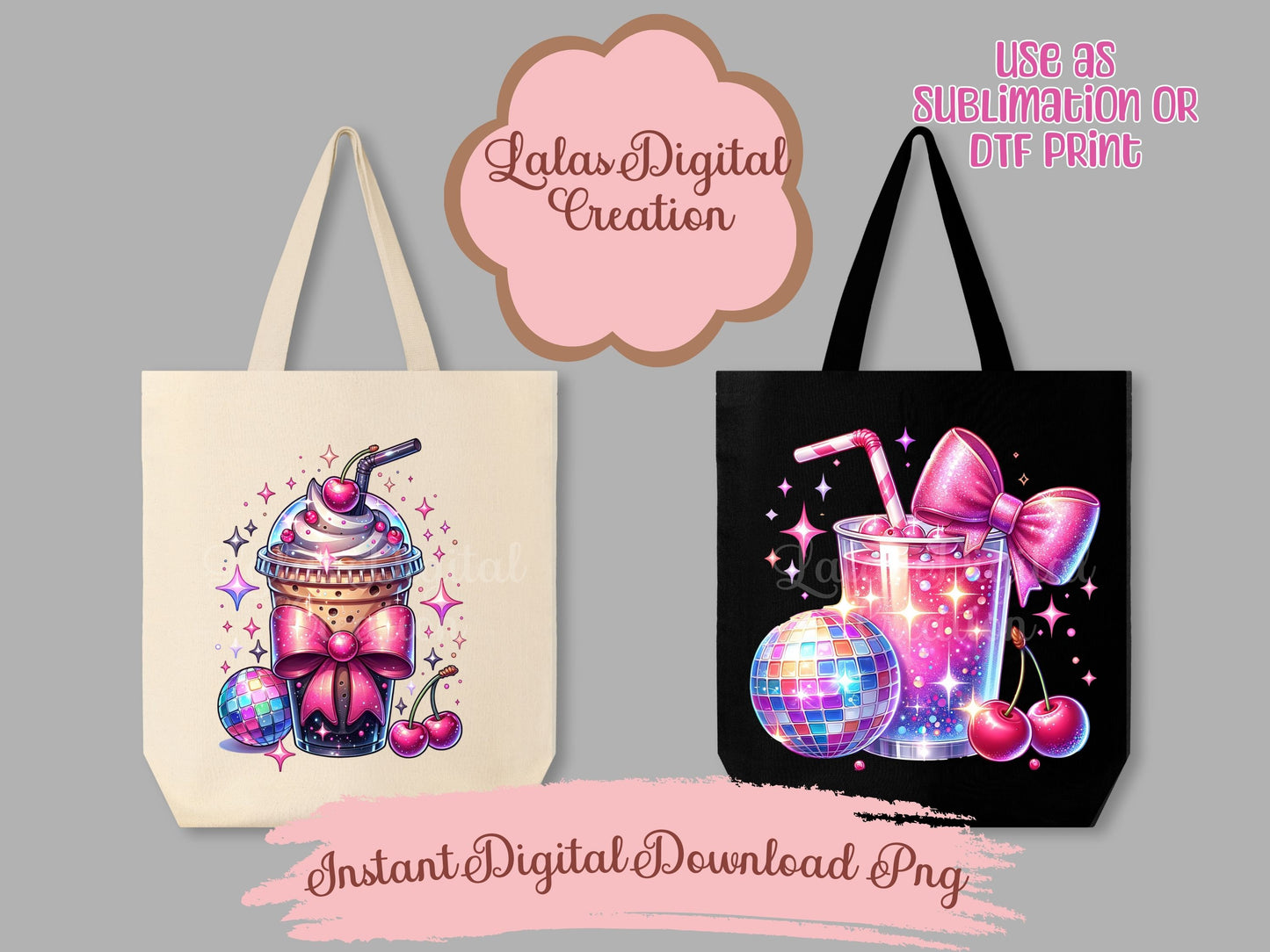 Disco Cherry Ice Cream Bundle Clipart PNG Instant Digital Download