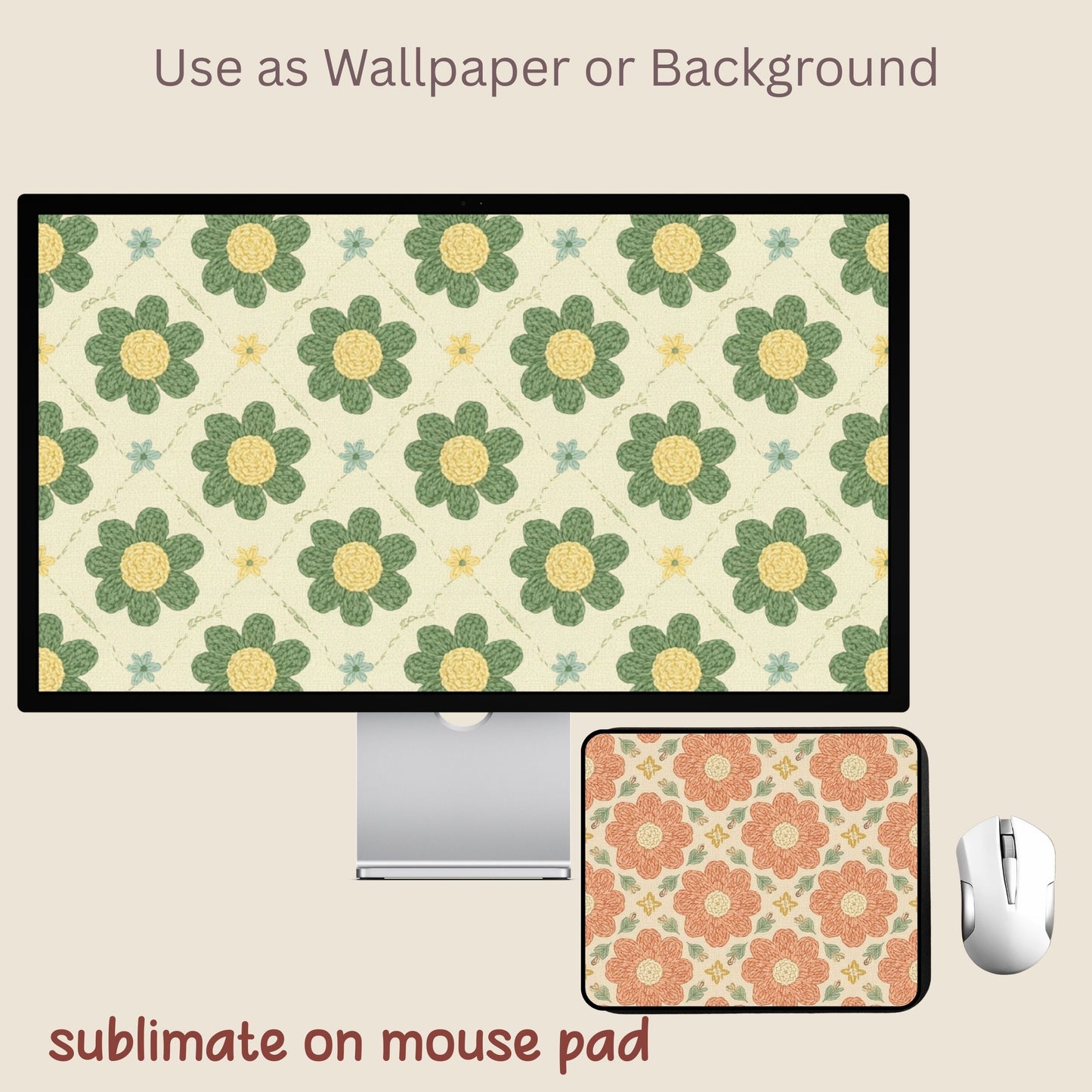 Faux Crochet Floral Seamless Repeating Pattern Paper Bundle