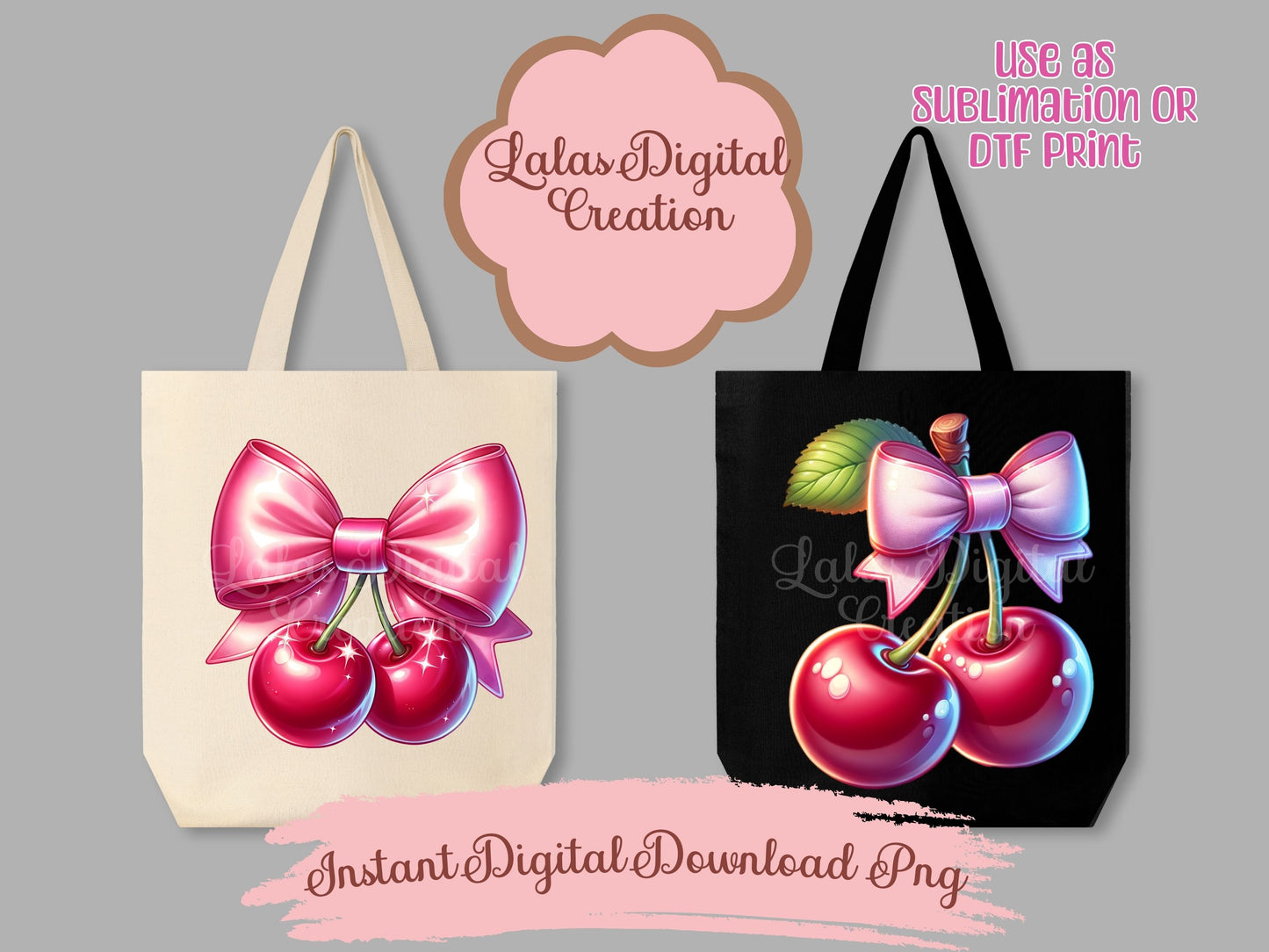 Cherry Coquette Bow Clipart PNG Instant Digital Download