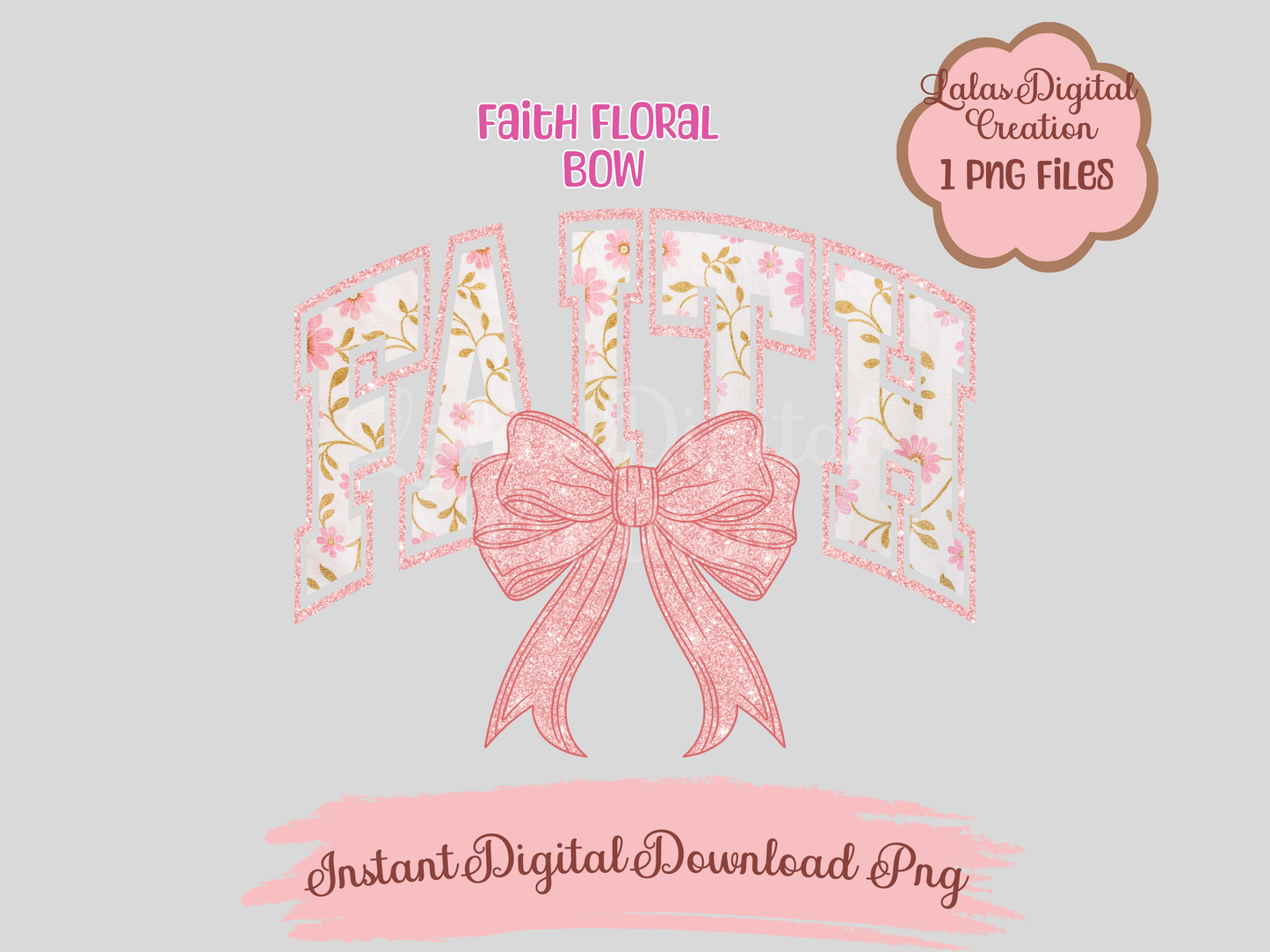 Pink Faith Bow Clipart PNG Instant Digital Download