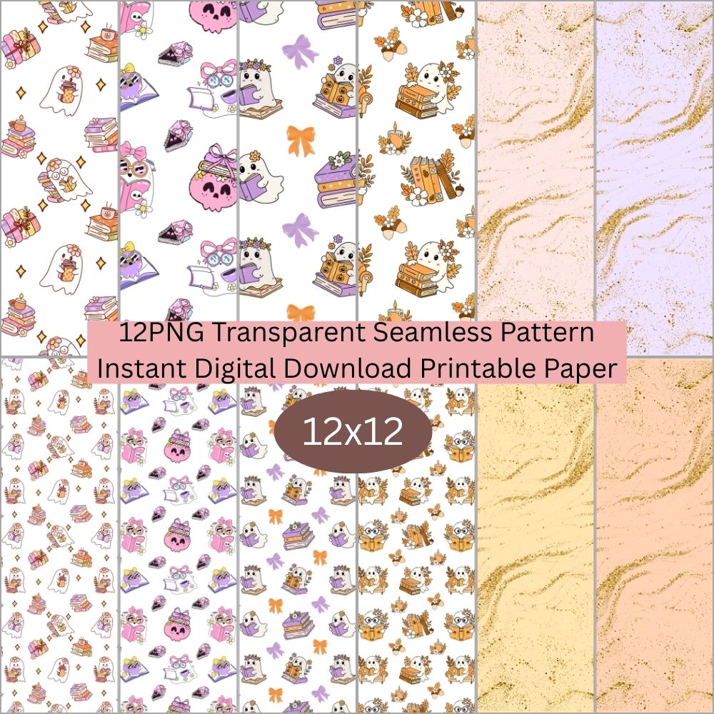 Ghost Book Reader Seamless Digital Pattern Paper Bundle