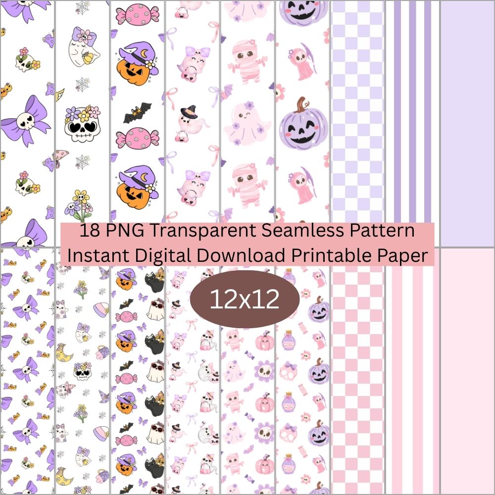 Pastel Halloween Seamless Digital Pattern Paper Bundle