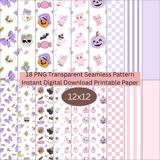 Pastel Halloween Seamless Digital Pattern Paper Bundle