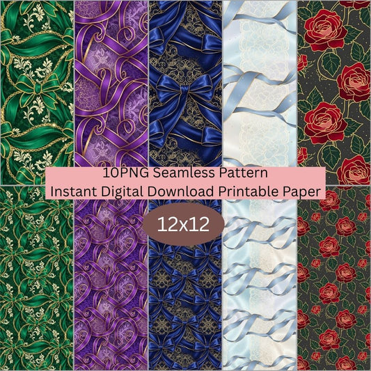 Elegant Bow 1 Digital Pattern Paper Bundle