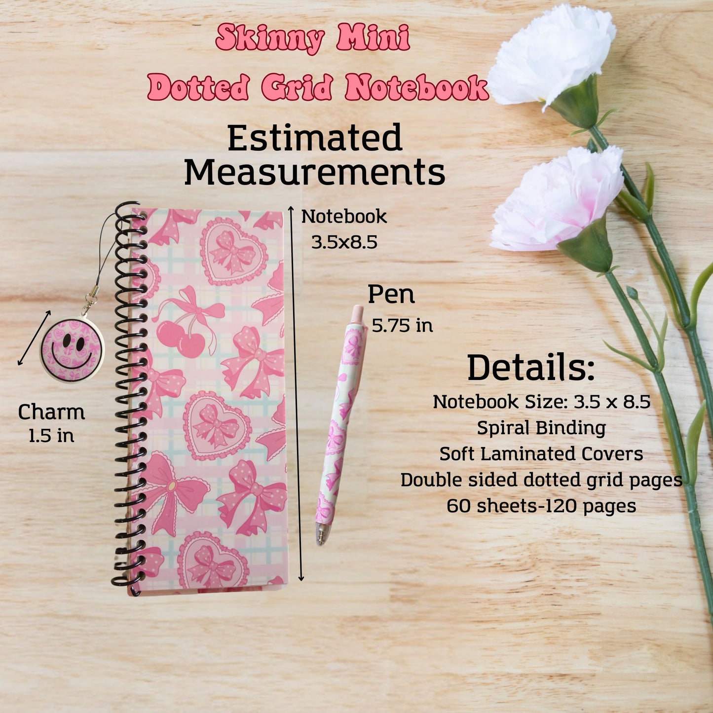 Pink Coquette Skinny Mini Dot Grid Spiral Notebook Gift Set