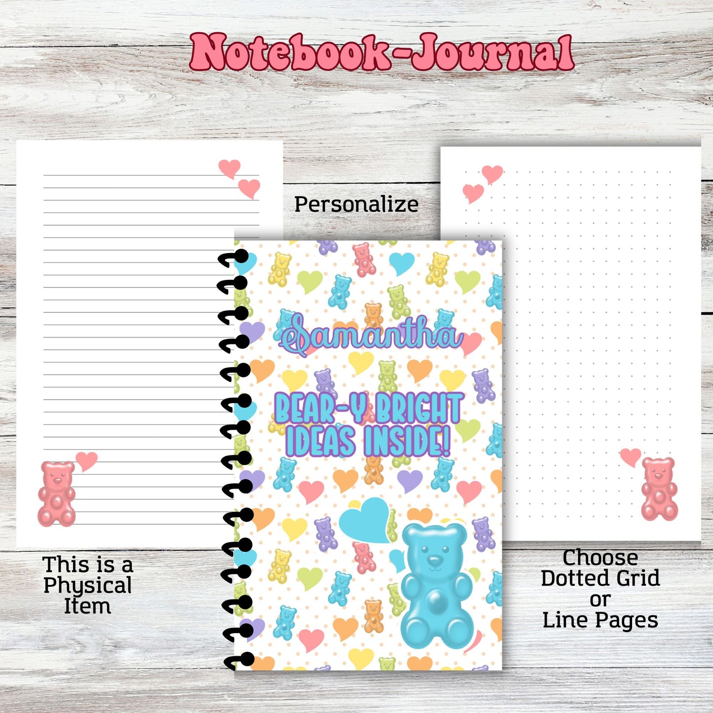 Gummy Bear Line or Dotted Grid Notebook Journal