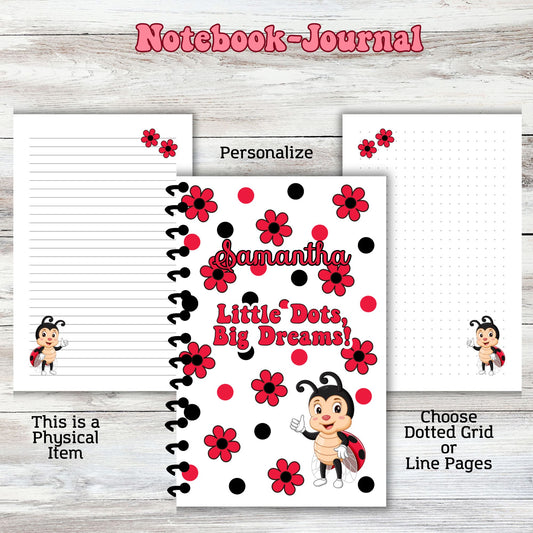 Ladybug Notebook Journal Dotted Grid or Lined pages