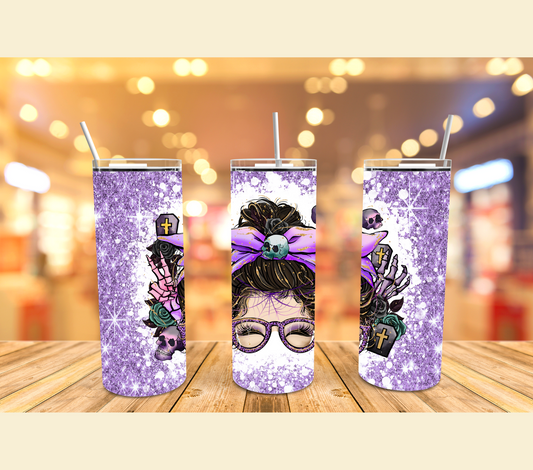 Spooky Girl Messy Bun Stainless Steel Tumbler Cup