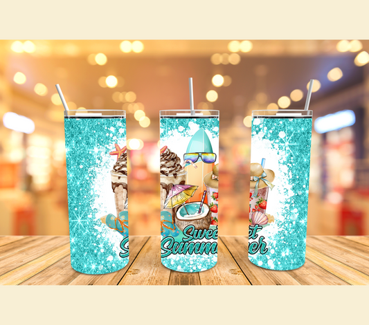 Sweet Summer Beach Blue Sparkle Stainless Steel Tumbler cup