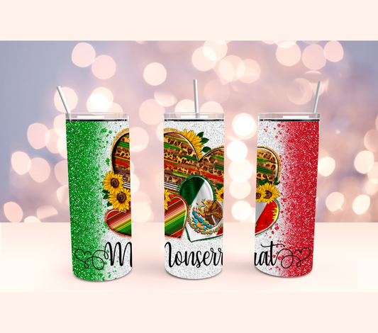 Personalized Heart Mexico Sarape Heart Stainless Steel Tumbler Cup