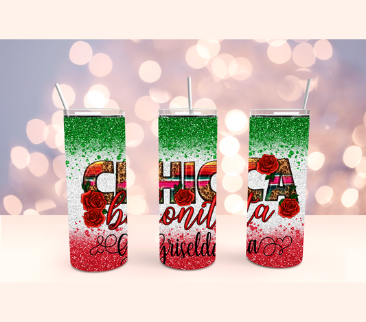 Personalized Chica Bonita Sarape Roses Stainless Steel Tumbler Cup