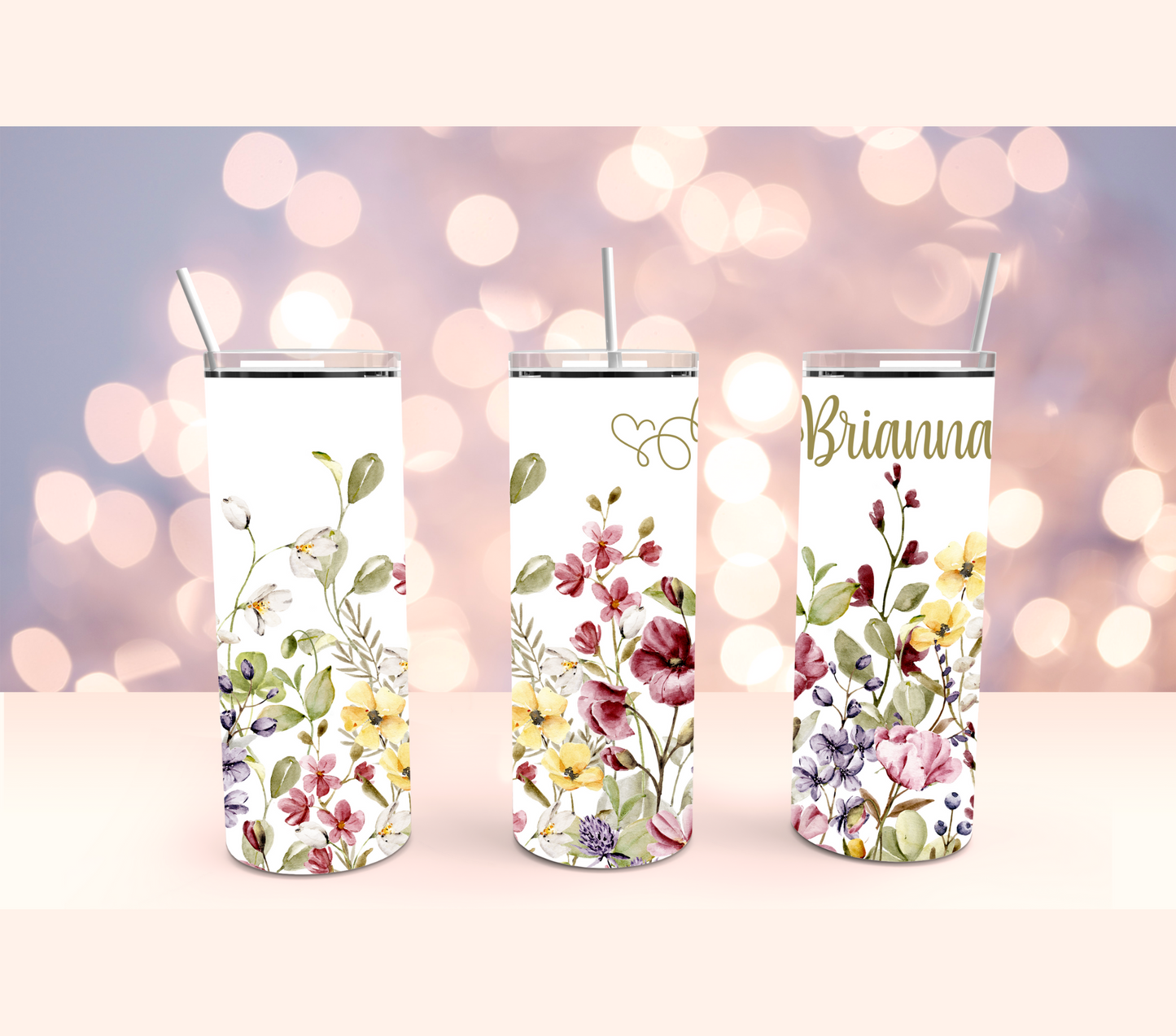 Personalized Floral Stainless Steel Tumbler Cup