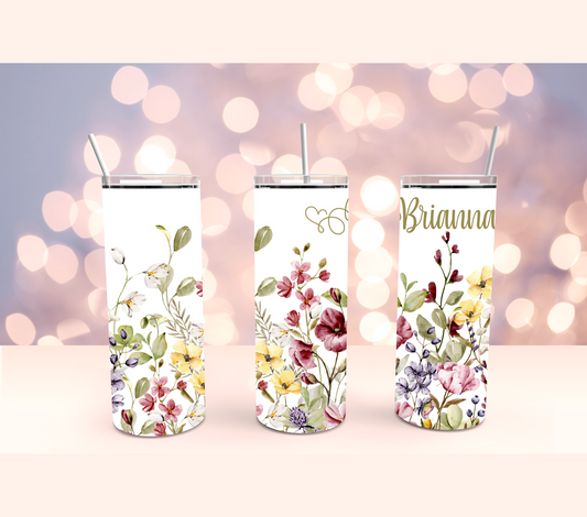 Personalized Floral Stainless Steel Tumbler Cup