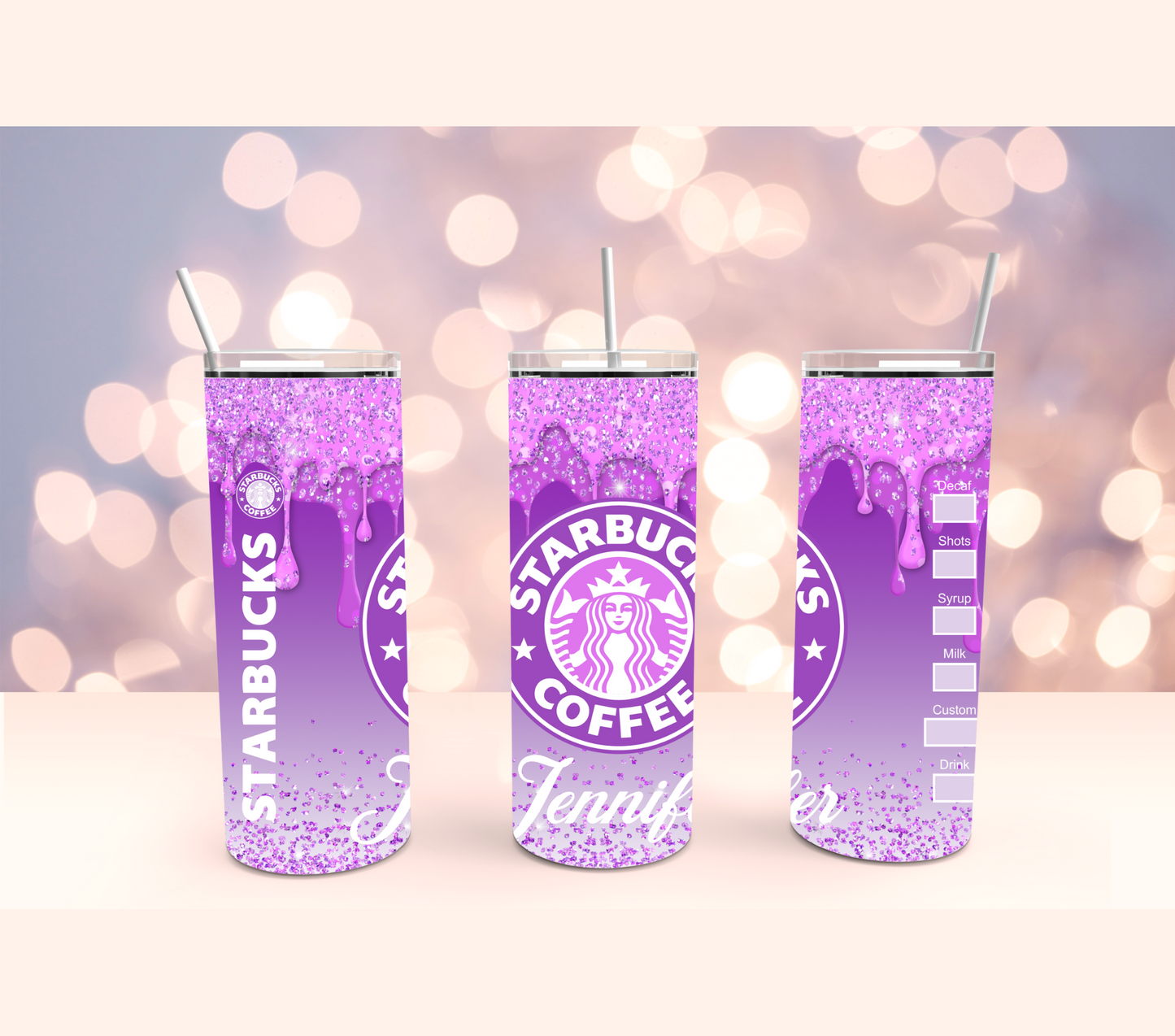 Purple Sparkle Drip Coffee Inspired Stainless Steel Tumbler Cup