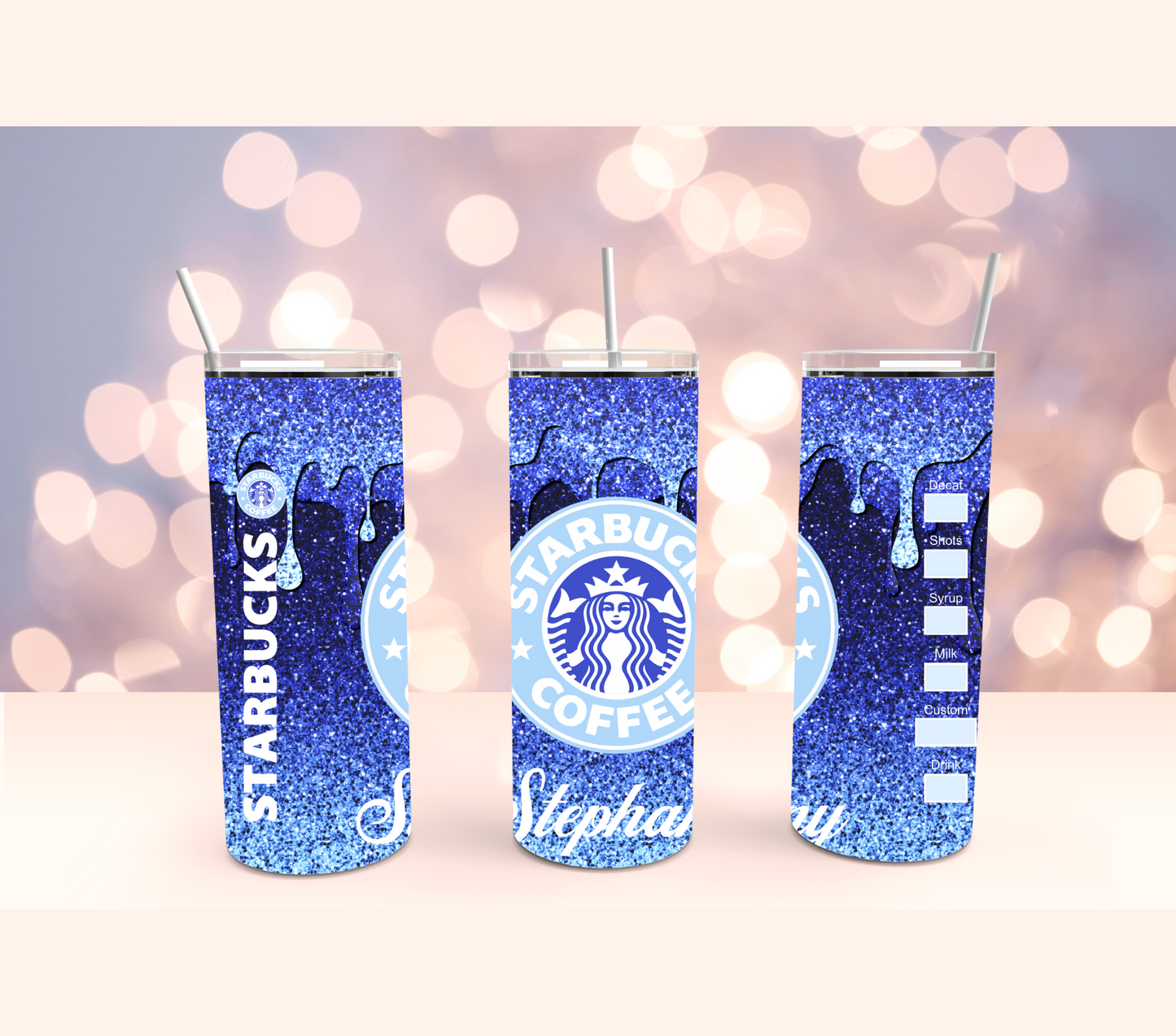 Blue Sparkle Drip Coffee Inspired Stainless Steel Tumbler Cup