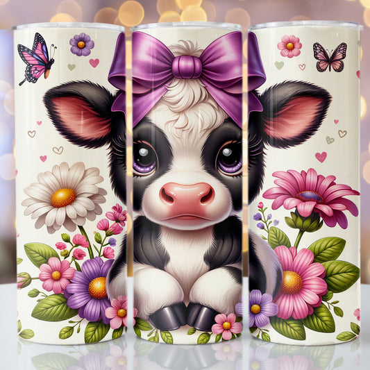 Baby Floral Highland Cow 20oz Stainless Steel Tumbler Cup