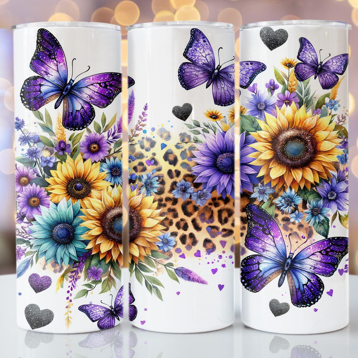 Butterfly Sunflower Floral 20oz Stainless Steel Tumbler Cup