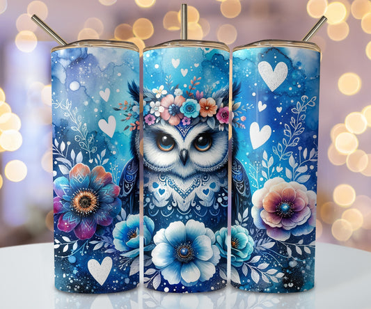 Blue Night Owl Stainless Steel Tumbler Cup