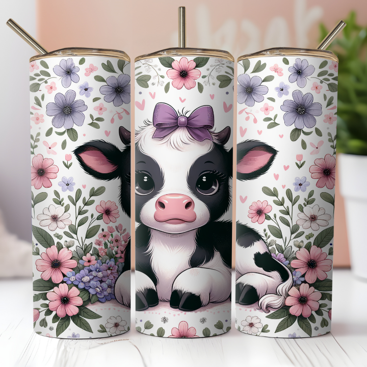 Baby Floral Highland Cow 20oz Stainless Steel Tumbler Cup