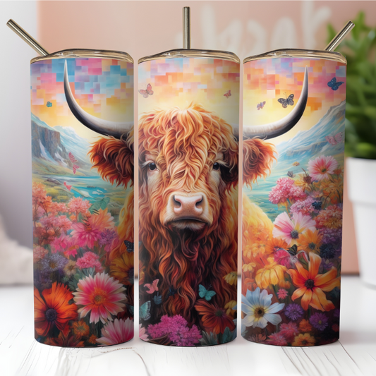 Highland Cow Floral Stainless Steel Tumbler Cup