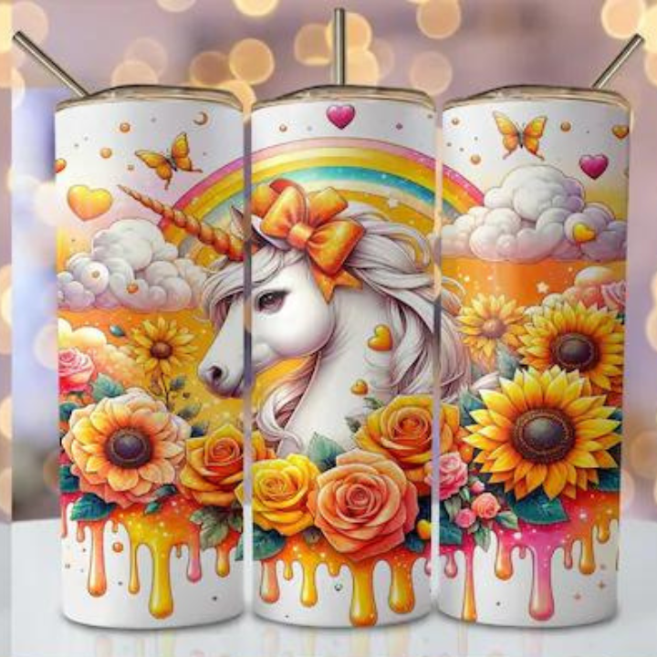 Rainbow Floral Unicorn Stainless Steel Tumbler Cup