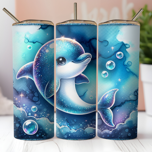 Blue Ocean Dolphin Stainless Steel Tumbler Cup