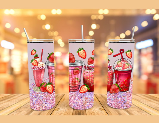 Strawberry Coffee Drink Sparkle 20oz Skinny Stainless Steel Tumbler Cup